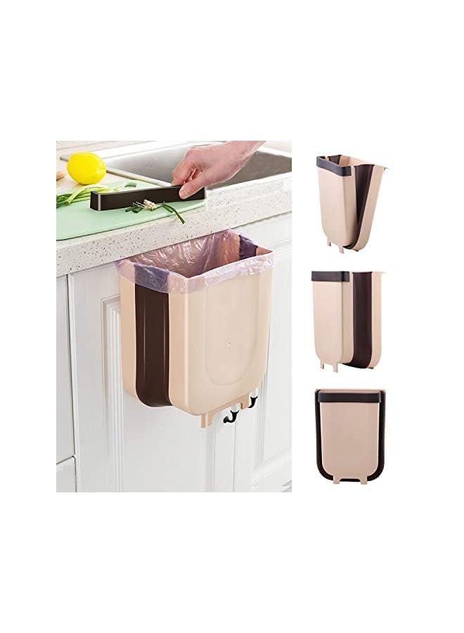 SKY-TOUCH Kitchen Hanging Bin Compact Collapsible Trash Bin For Hanging In Kitchen Cupboard Door Drawer Bathroom Office Brown - Image 2