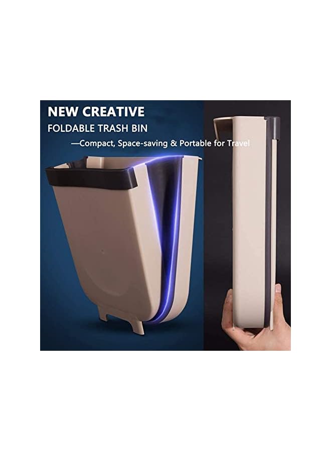 SKY-TOUCH Kitchen Hanging Bin Compact Collapsible Trash Bin For Hanging In Kitchen Cupboard Door Drawer Bathroom Office Brown - Image 4