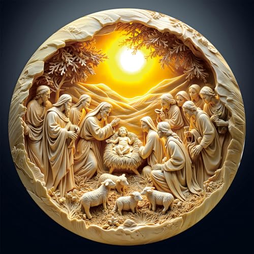 Artipuz 1000 Piece Round Jigsaw Puzzle for Adults Jesus Nativity Scene 268 Diameter Stress Relief Cognitive Challenge Easter Mindfulness Gift for Family Game Night Artistic Wall Decor - Image 1