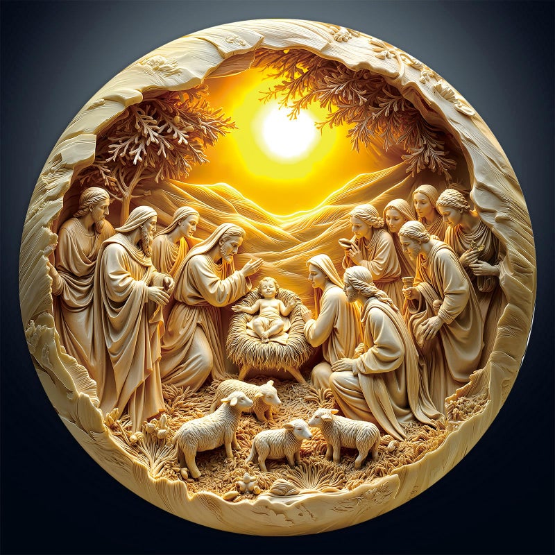 Artipuz 1000 Piece Round Jigsaw Puzzle for Adults Jesus Nativity Scene 268 Diameter Stress Relief Cognitive Challenge Easter Mindfulness Gift for Family Game Night Artistic Wall Decor - Image 3