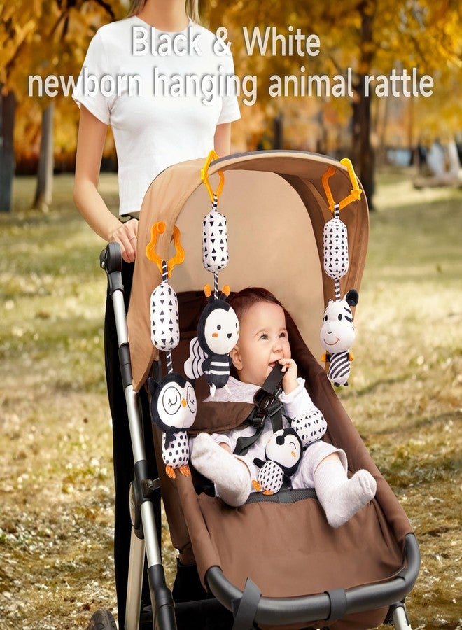 TUMAMA Black and White Baby Toys for 3 6 9 12 Months,Plush Hanging Rattles,Newborn Stroller Toys for Boys and Girls,4 Pack - Image 4