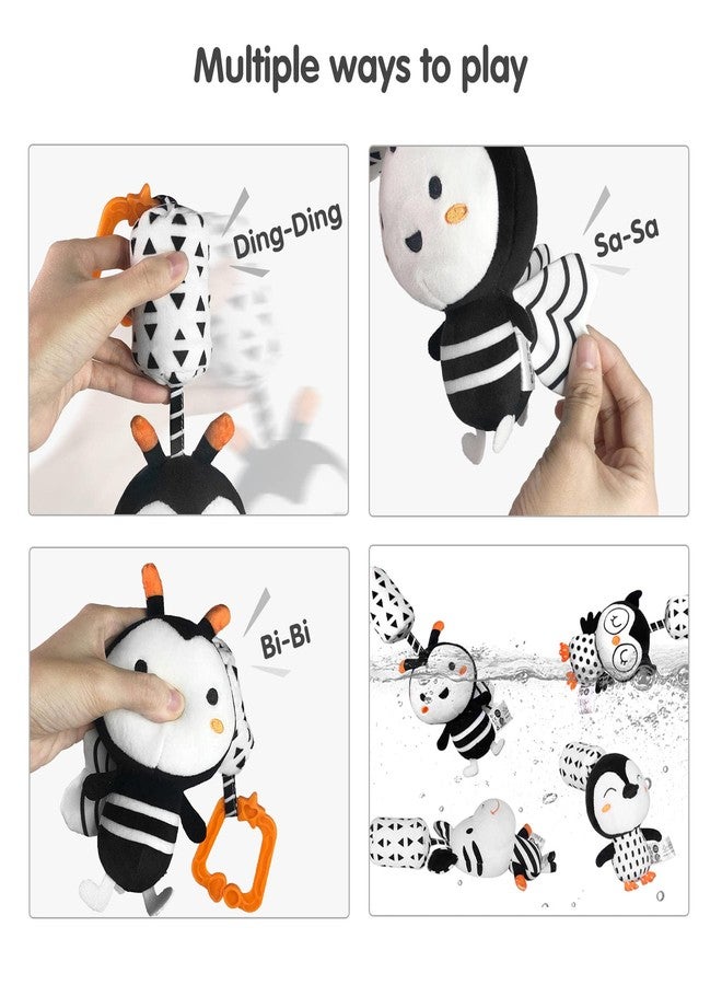 TUMAMA Black and White Baby Toys for 3 6 9 12 Months,Plush Hanging Rattles,Newborn Stroller Toys for Boys and Girls,4 Pack - Image 3