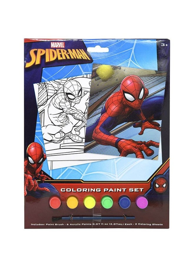 SPIDERMAN Kids Arts And Crafts Coloring Paint Set With 6 Colors Paint Brush And 2 Poster Sheets  - Image 1