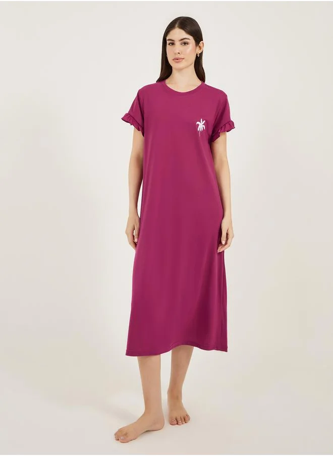 Styli Burgundy Short Sleeve Nightdress