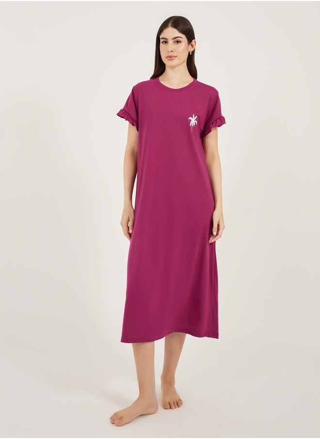 Styli Burgundy Short Sleeve Nightdress  - Image 2