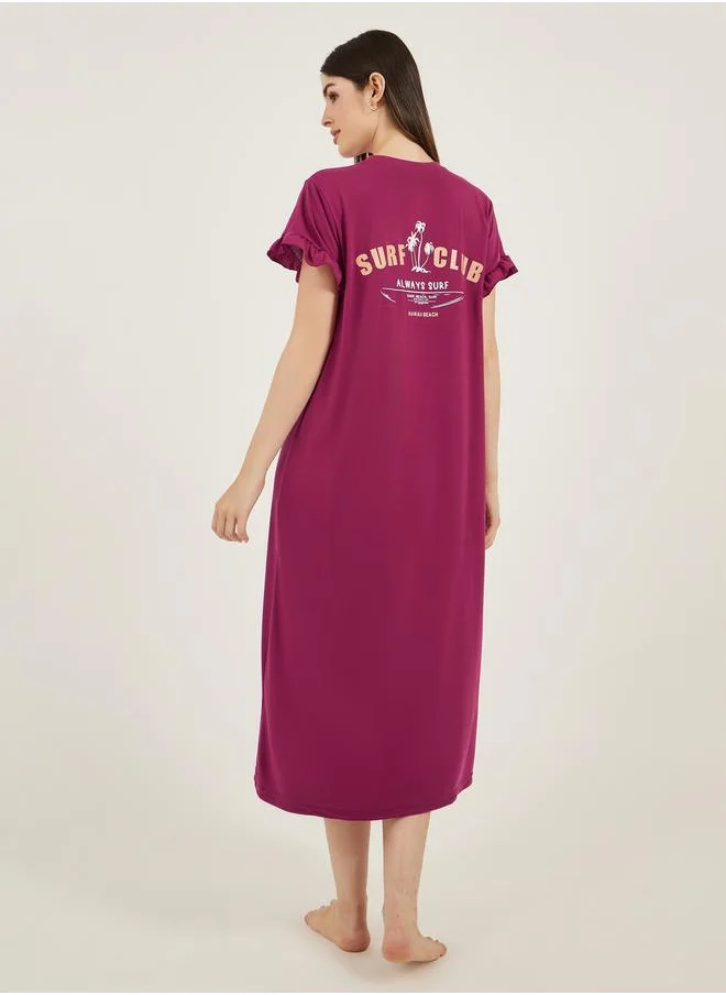 Styli Burgundy Short Sleeve Nightdress