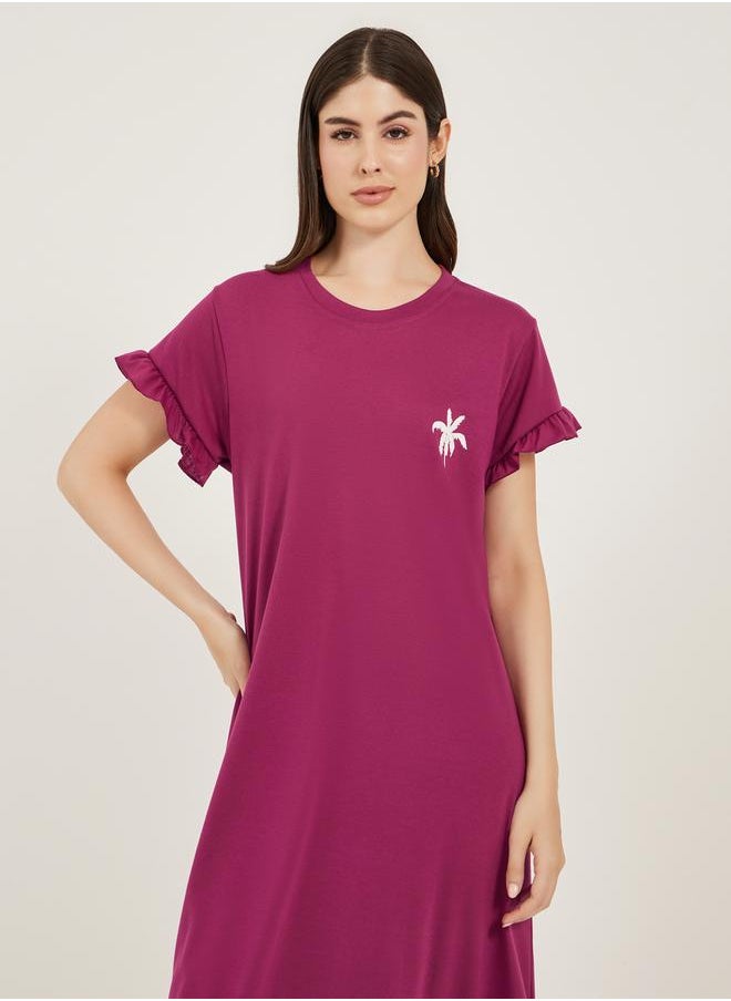 Styli Burgundy Short Sleeve Nightdress  - Image 3