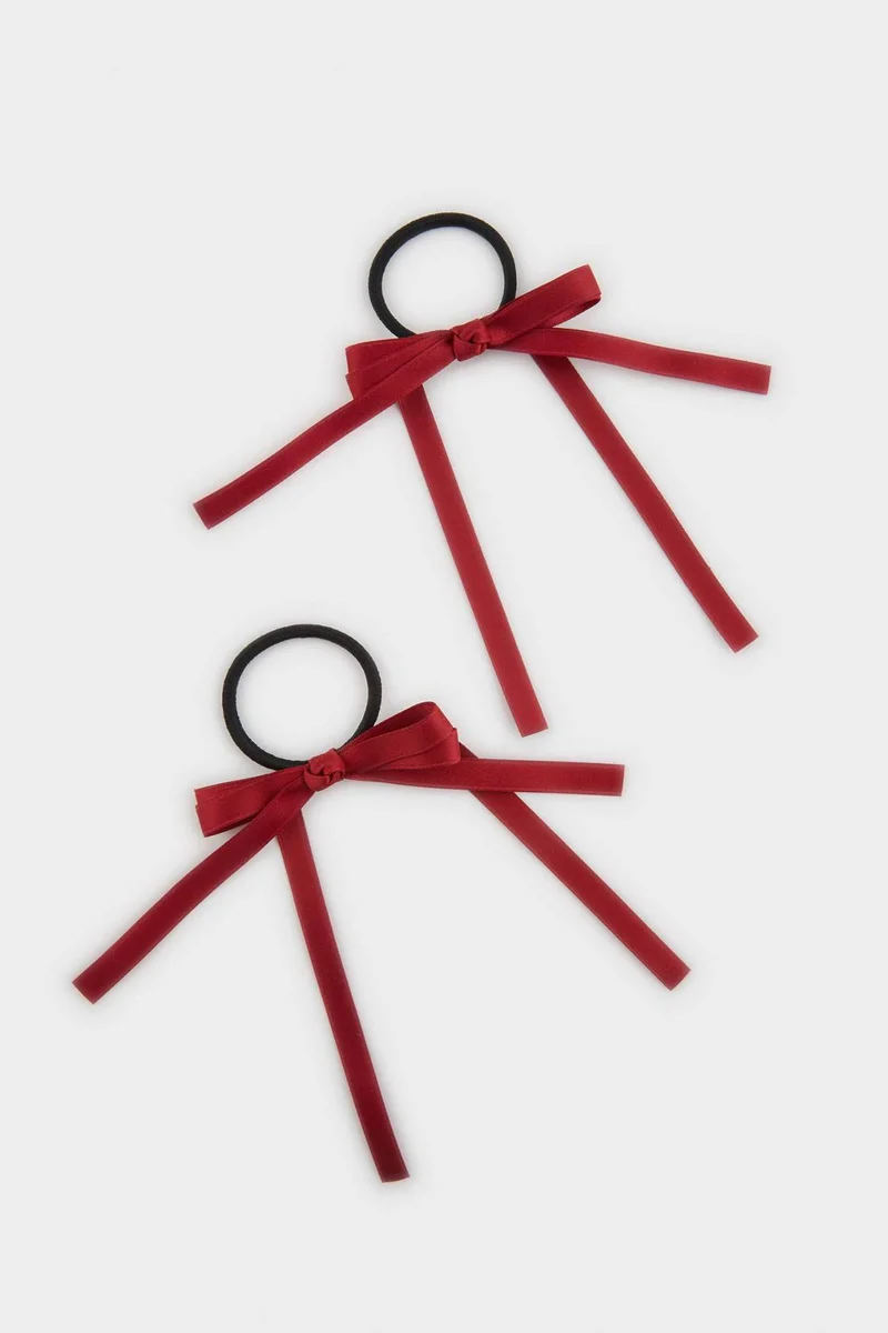 ديفاكتو Girl's 2 Piece Burgundy Ribbon Elastic Hair Band
