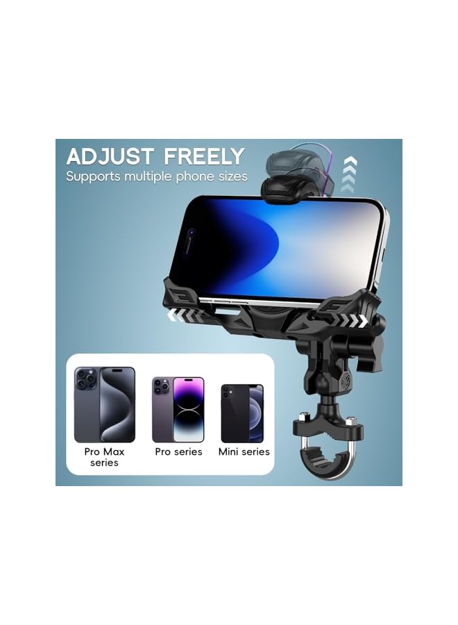 Green Tiger Motorcycle Phone Mount Holder, Anti-Shake Adjustable Handlebar Cellphone Cradle, Clamp for 4.7-7.2" Smartphone, Metal Extension Arm-Dual Vibration Dampener, Suitable for Handlebar Installation - Image 4