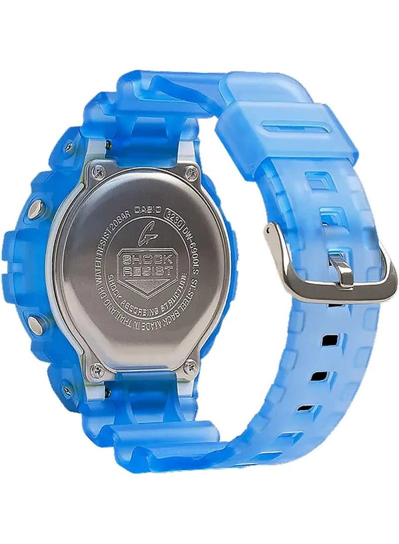 G-SHOCK Digital Watch DW‑6900LS‑2, 50.0 mm Blue Transparent Resin Case & Band, Shock‑Resistant, 200 M WR - Image 3