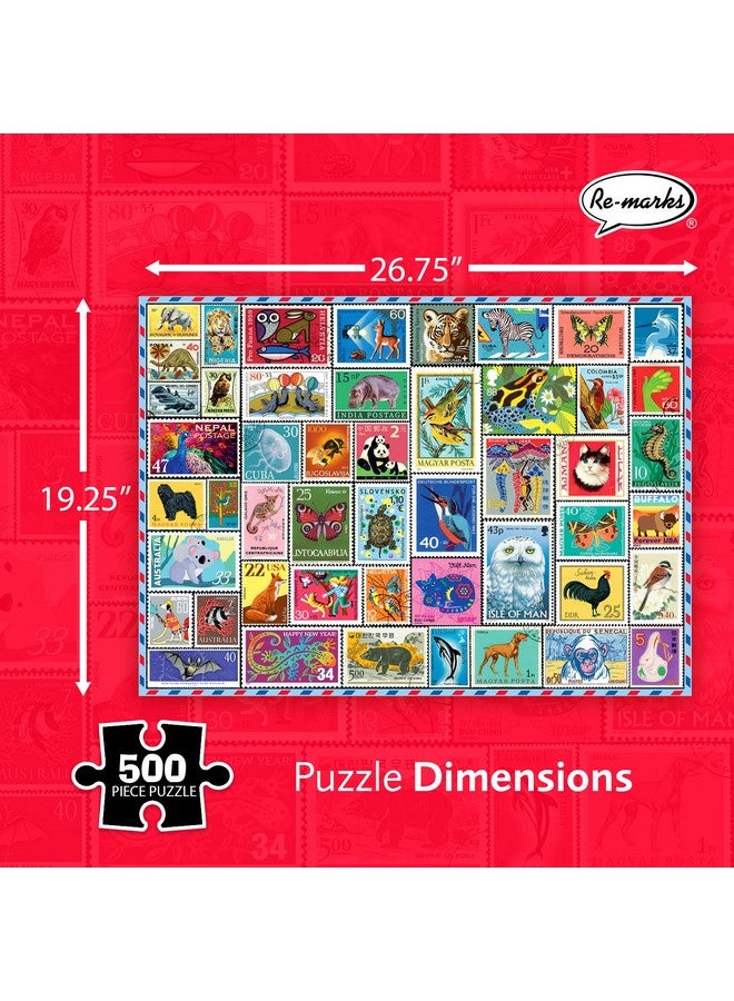 Re-Marks Snail Mail Stamp Collage Jigsaw Puzzle, 500 Large Piece Jigsaw Puzzle For All Ages - Image 2