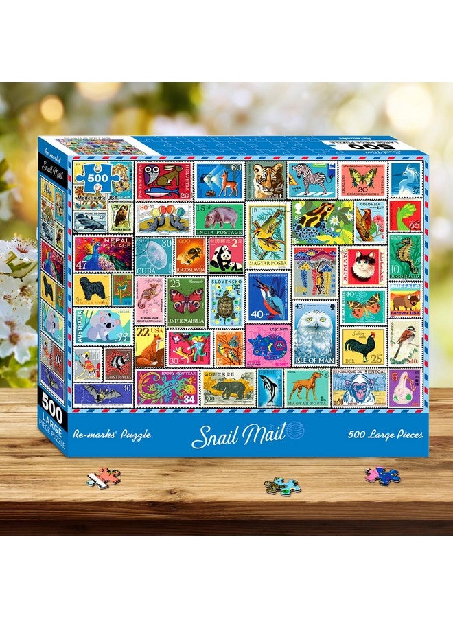 Re-Marks Snail Mail Stamp Collage Jigsaw Puzzle, 500 Large Piece Jigsaw Puzzle For All Ages - Image 4