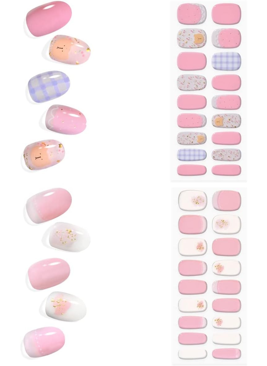 King Horse 36pcs Semi Cured Gel Nail Strips Salon-Quality UV Gel Nail Wraps Stickers,Real Gel Nail Polish Strips Long Lasting Easy to Apply Semi-Cured Gel Nail Stickers with Prep Pads, Nail File, Wooden Stick 