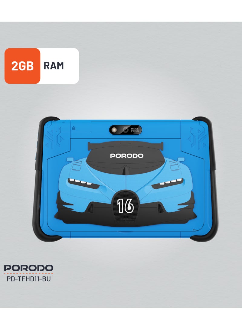 porodo 10.1" Kids Android Tablet with shock-Resistant Case / Screen Protector / x2 Nano Sim / 2MP Camera / Audio Jack / Bluetooth / Wifi / Durable Smart Tablet for Kids - Blue - Image 5