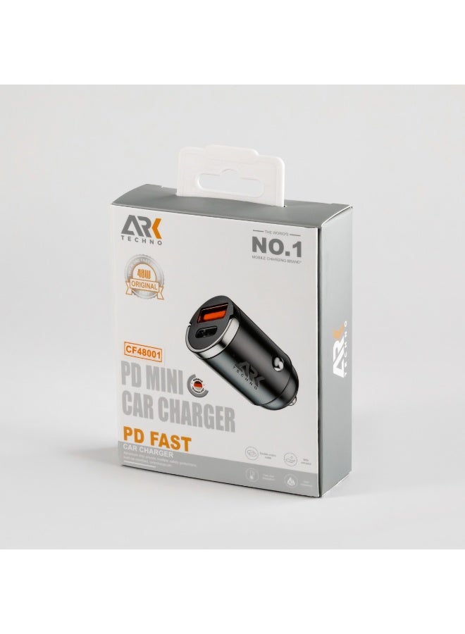 ARKTechno 48W PD Mini Fast Car Charger (CF48001) - Dual Port (USB-C Power Delivery & USB-A) - Rapid Charging Adapter for iPhone, Samsung Galaxy, iPad, and Tablets - Compact Design - Image 1