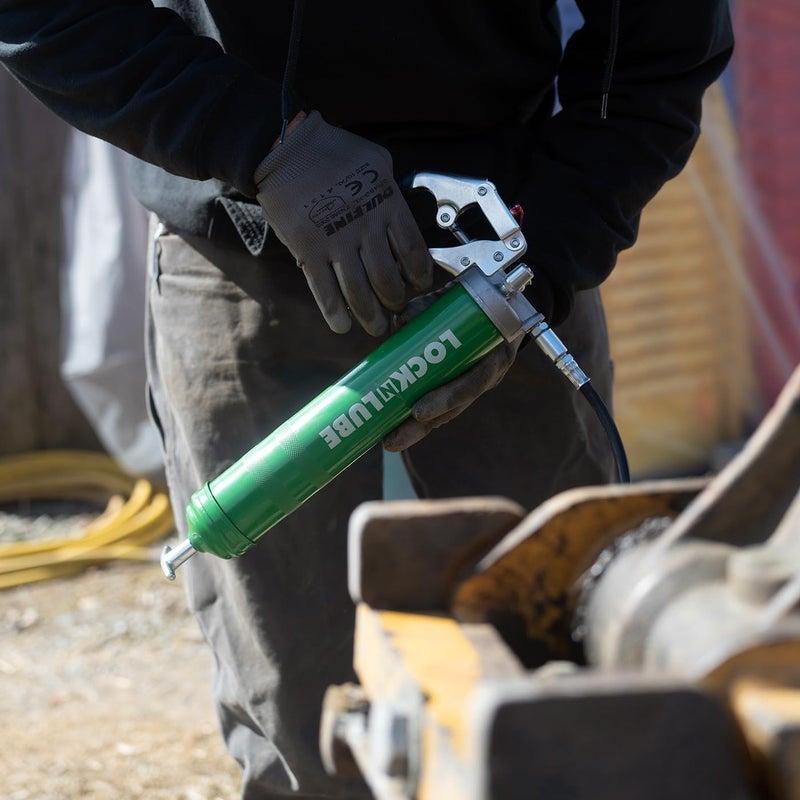 LockNLube Heavy-Duty Pistol Grip Grease Gun. Includes our patented LockNLubeÂ® Grease Coupler (Locks On, Stays On, Won't Leak!) plus a high-quality 20" hose and in-line hose swivel - Image 2