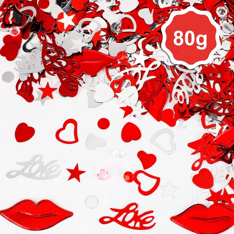 Konsait 1500pcs 28OZ Red Silver Heart Confetti Heart Sequin Mix Heart Love Party Confetti for Valentines Day Decor Wedding Anniversary Party Bridal Shower Home Table Decoration Photo Booth Backdrop - Image 2
