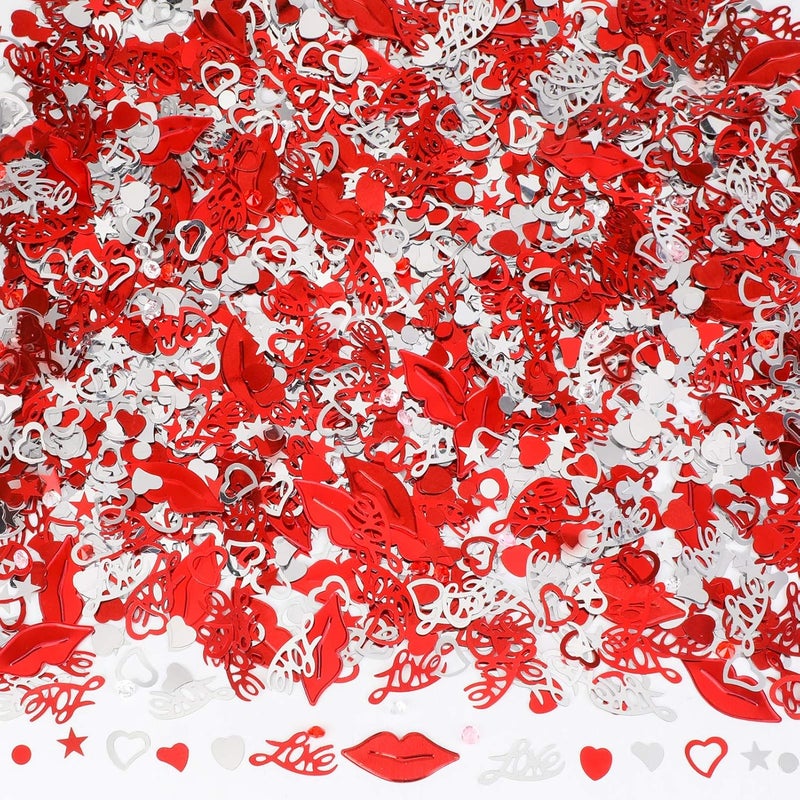 Konsait 1500pcs 28OZ Red Silver Heart Confetti Heart Sequin Mix Heart Love Party Confetti for Valentines Day Decor Wedding Anniversary Party Bridal Shower Home Table Decoration Photo Booth Backdrop - Image 1