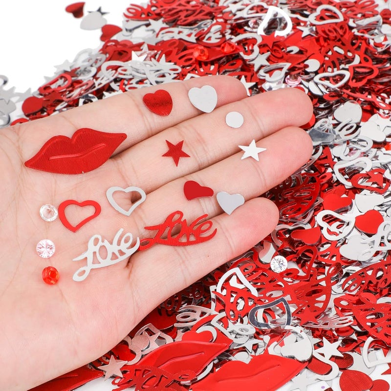 Konsait 1500pcs 28OZ Red Silver Heart Confetti Heart Sequin Mix Heart Love Party Confetti for Valentines Day Decor Wedding Anniversary Party Bridal Shower Home Table Decoration Photo Booth Backdrop - Image 4