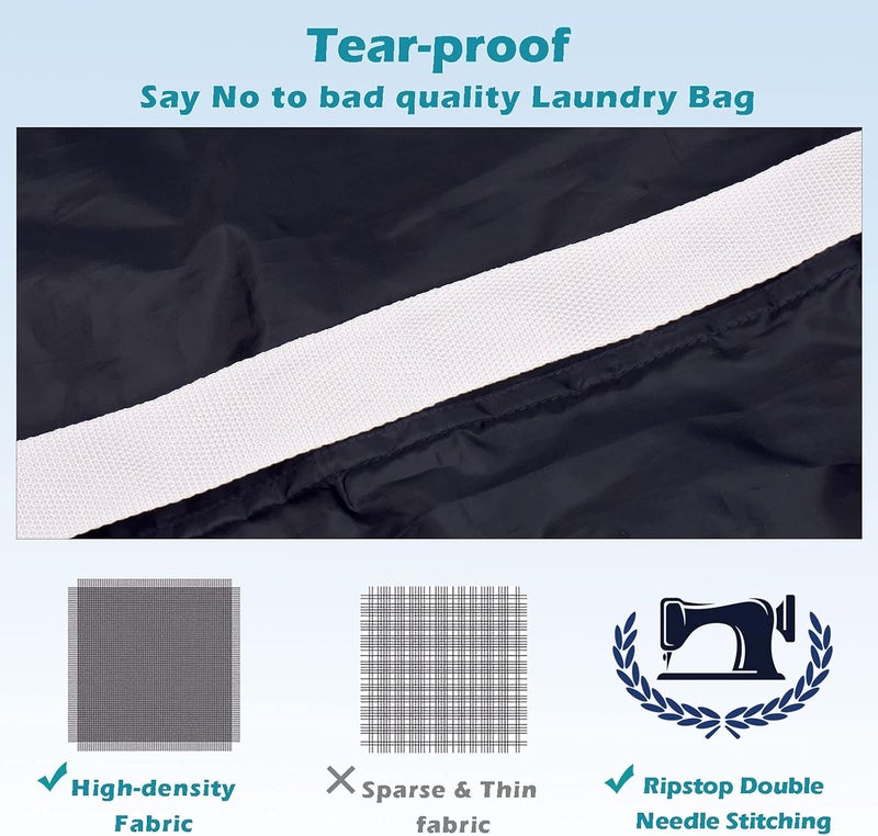 حقيبة غسيل ثقيلة من ، مجموعة من 2 بحجم XL من النايلون مع أحزمة، منظم كبير للملابس المتسخة قابل للغسل مع إغلاق برباط، حقيبة غسيل للسفر تناسب سلة الغسيل أو السلة - Image 3