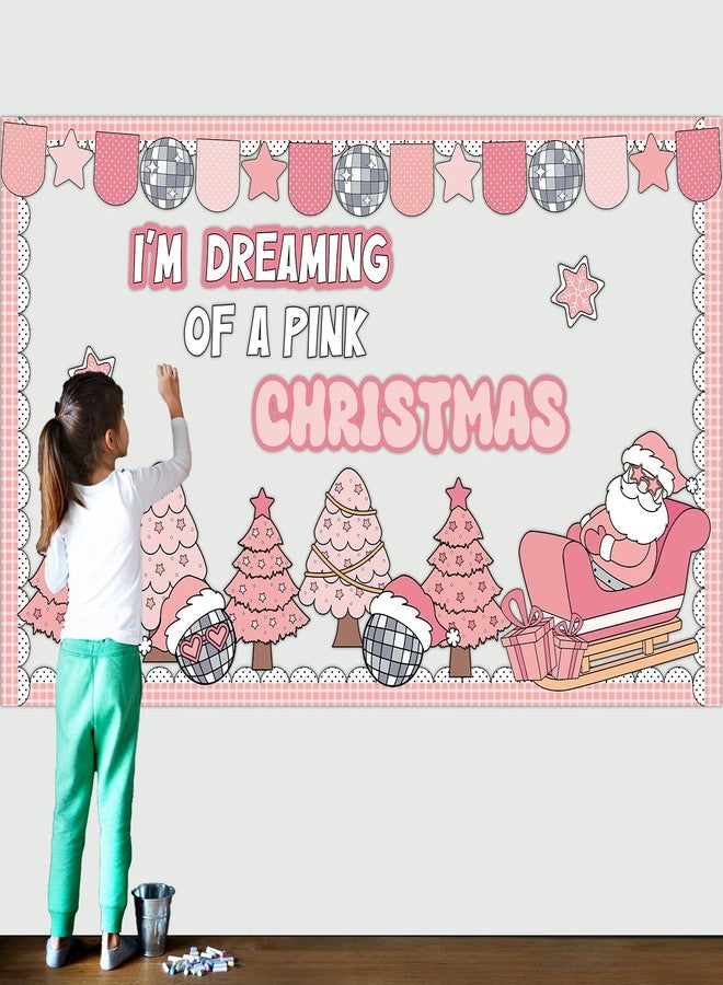 ojustbeok Pink Christmas Bulletin Board Set Xmas Santa Bulletin Board Decoration Christmas Tree Snowman Paper Cutouts for School Classroom Home Chalkboard Wall Xmas Winter Holiday Party Supplies - Image 4