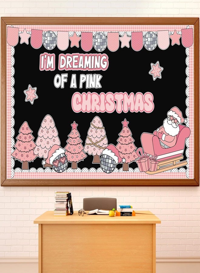 ojustbeok Pink Christmas Bulletin Board Set Xmas Santa Bulletin Board Decoration Christmas Tree Snowman Paper Cutouts for School Classroom Home Chalkboard Wall Xmas Winter Holiday Party Supplies - Image 1