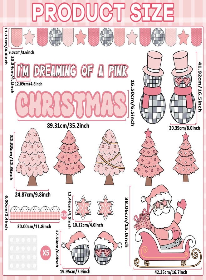 ojustbeok Pink Christmas Bulletin Board Set Xmas Santa Bulletin Board Decoration Christmas Tree Snowman Paper Cutouts for School Classroom Home Chalkboard Wall Xmas Winter Holiday Party Supplies - Image 2