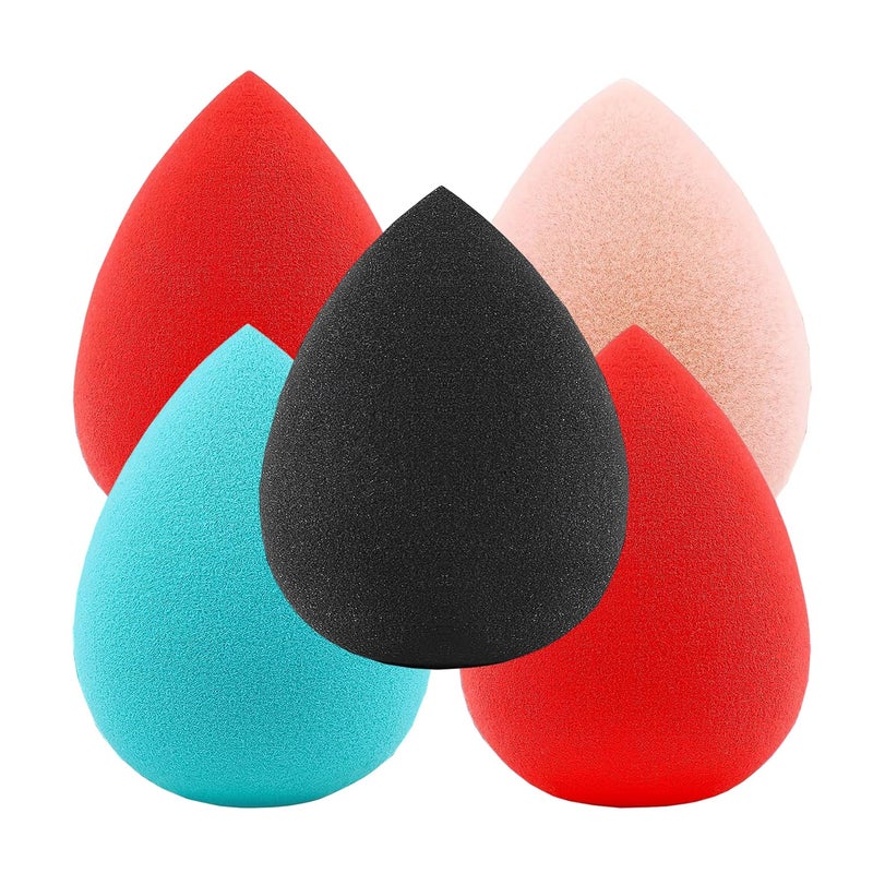 SUAKE Beauty Blender Sponge for Face Makeup – Soft, Latex-Free Makeup Sponge Puff for All Skin Types – Reusable Sponge for Foundation, Concealer & Cream (Single Colour, Pack of 5) - Image 1