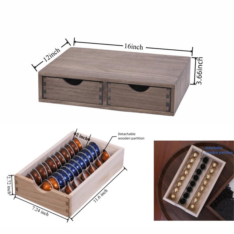 DDYURI Coffee Pods Storage Drawer Holder for Capsules - Multi Functional Desk Organizer Drawers For K cups Coffee Maker Brew - Kitchen Mini Wooden Box Chest Sideboard Counter Organization CF1D2C Dark - Image 3