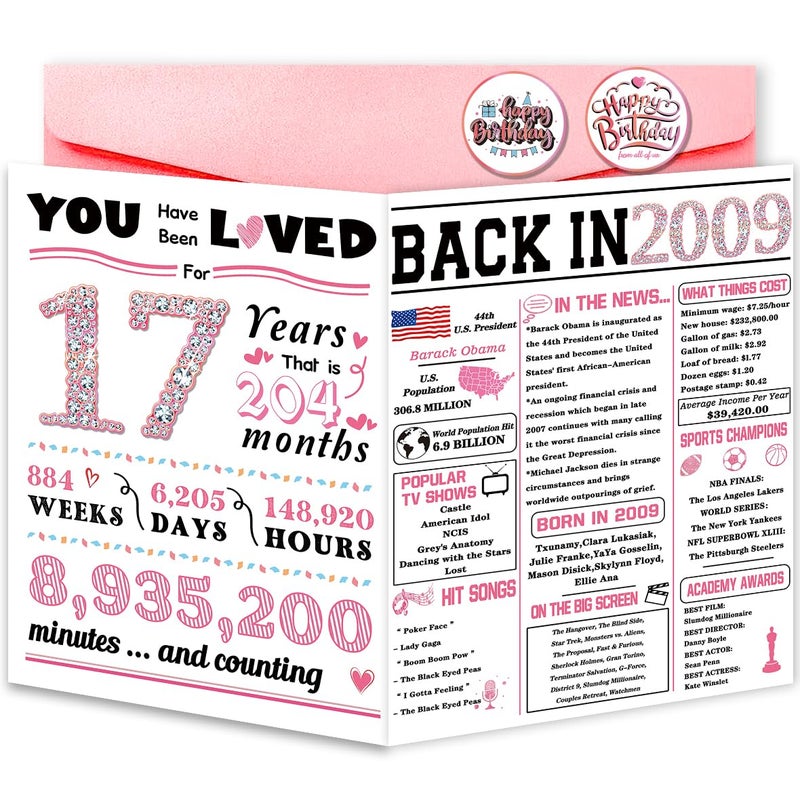 ATTLVV 17th Birthday Card,Happy 17th Birthday Decorations for Girls,Funny 17th Birthday Gifts for Her,Sweet 17 Year Old Birthday Gift for Daughter,17th Birthday Gift Ideas - Image 1