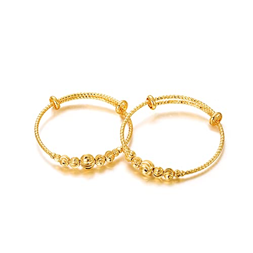 Ethlyn 2Pcs/Lot Kids Jewelry Mini Size Bangles for girls Gold Plated Adjustable Beads Bracelet Birthday Present for Kids - Image 1