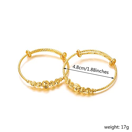 Ethlyn 2Pcs/Lot Kids Jewelry Mini Size Bangles for girls Gold Plated Adjustable Beads Bracelet Birthday Present for Kids - Image 5