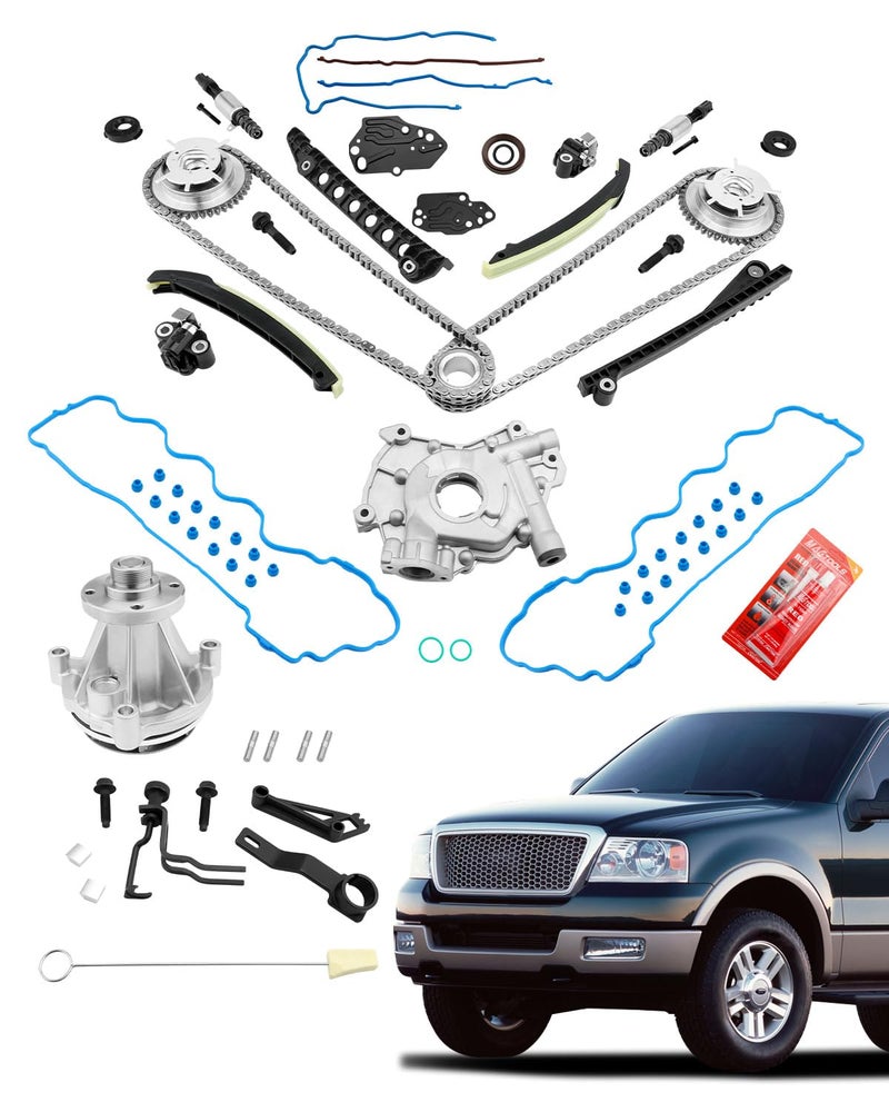 Gledewen Timing Chain Kit 5.4 L, 2004-2011 Ford Expedition F-150 F-250 F-350 Super Duty, Lincoln Mark Lt Navigator, with Oil/Water Pump Timing Belt Tools, 5.4L V8 3-Valve Engine, 5L3Z-6268-A, 3R2Z6A257DA - Image 1