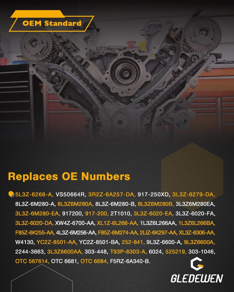 Gledewen Timing Chain Kit 5.4 L, 2004-2011 Ford Expedition F-150 F-250 F-350 Super Duty, Lincoln Mark Lt Navigator, with Oil/Water Pump Timing Belt Tools, 5.4L V8 3-Valve Engine, 5L3Z-6268-A, 3R2Z6A257DA - Image 3