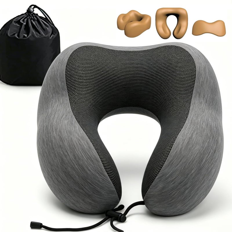 Memory Foam Travel Neck Pillow for Airplane Chin Support Ergonomic Design Portable Flight Accessories Car and Bus Use Adult Size Lightweight Travel Essentials AC Gifts for Women and Men