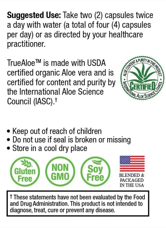 NatureCity - True-Aloe 40,000mg Gel Equivalent Per Capsule – Made with Organic Aloe Vera (120 Capsules) - Image 1