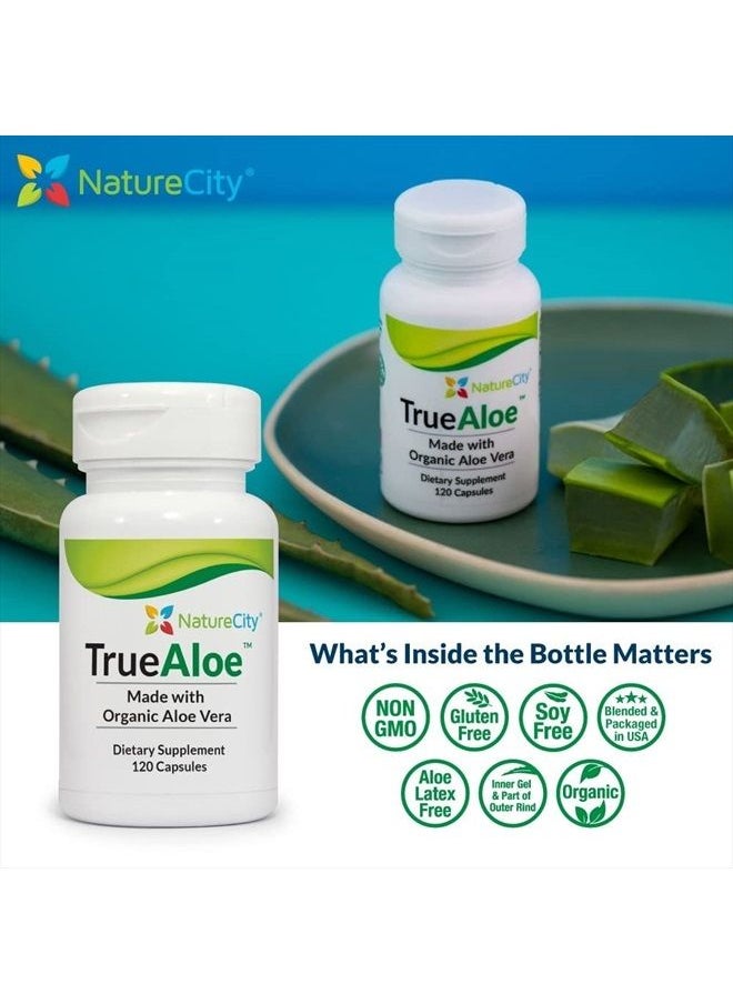 NatureCity - True-Aloe 40,000mg Gel Equivalent Per Capsule – Made with Organic Aloe Vera (120 Capsules) - Image 1