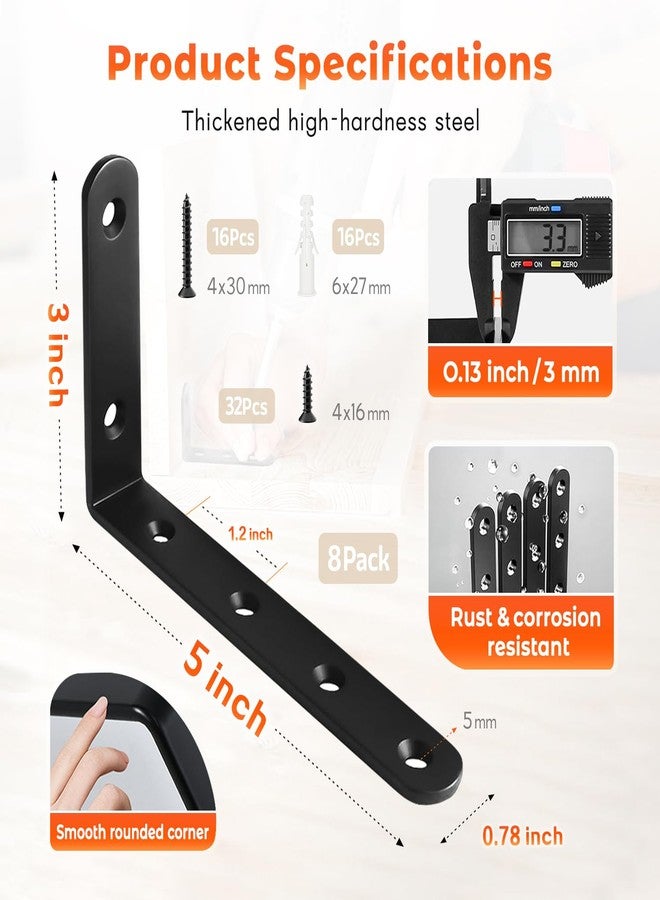 WINKER Corner Brace 8 Pcs Shelf Bracket Heavy Duty Black Steel L Corner Brace, Decorative Joint Angle Bracket for Shelf 5 InchX3 Inch Shelves Wall Hanging Bracket with Screws (125X75mm(5 InchX3 Inch)(8PCS)) - Image 3