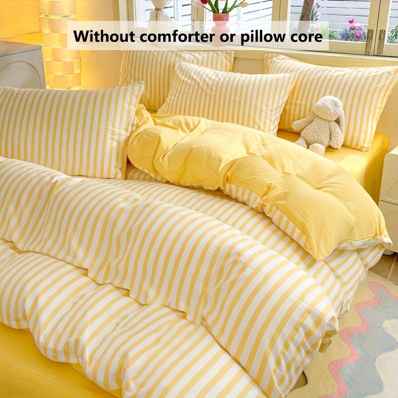 4pcs Set of Thickened Colorful Striped Duvet Cover Set for All Seasons (1 Duvet Cover + 2 Pillowcases + 1 Bed Sheet, No Pillows, No Comforter), Bedding, Soft And Delicate, Breathable And Sweat-Wicking, Easy And Elegant, Machine Washable - Image 1