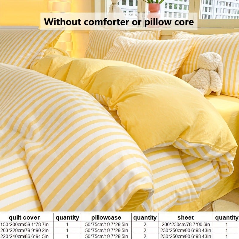 4pcs Set of Thickened Colorful Striped Duvet Cover Set for All Seasons (1 Duvet Cover + 2 Pillowcases + 1 Bed Sheet, No Pillows, No Comforter), Bedding, Soft And Delicate, Breathable And Sweat-Wicking, Easy And Elegant, Machine Washable - Image 5