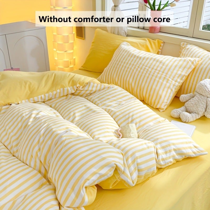 4pcs Set of Thickened Colorful Striped Duvet Cover Set for All Seasons (1 Duvet Cover + 2 Pillowcases + 1 Bed Sheet, No Pillows, No Comforter), Bedding, Soft And Delicate, Breathable And Sweat-Wicking, Easy And Elegant, Machine Washable - Image 3