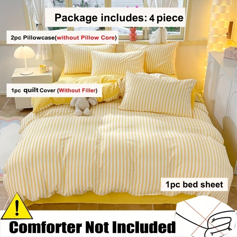 4pcs Set of Thickened Colorful Striped Duvet Cover Set for All Seasons (1 Duvet Cover + 2 Pillowcases + 1 Bed Sheet, No Pillows, No Comforter), Bedding, Soft And Delicate, Breathable And Sweat-Wicking, Easy And Elegant, Machine Washable - Image 4