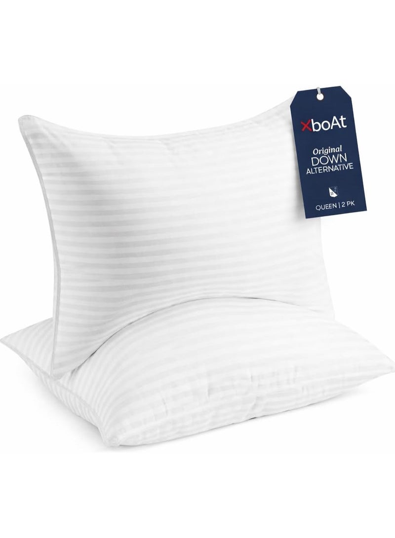Xboat Hotel Collection Original Down Alternative Bed Pillows, Queen Size, White Striped, Pack of 2 - Image 1