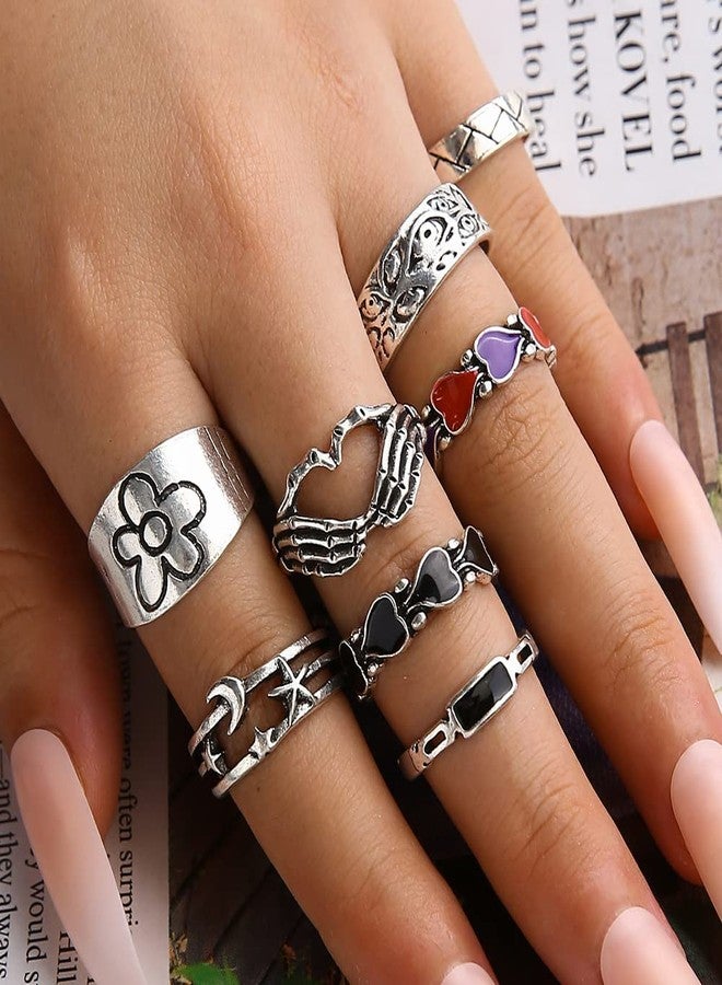 FORUBUS Punk Skull Hand Ring Gothic Love Heart Gesture Skeleton Hand Ring for Rock Biker Halloween Trick Costume Jewelry-10 - Image 3