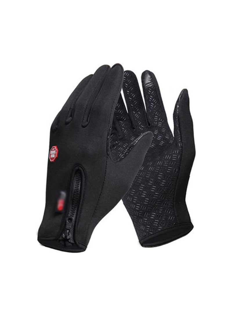 GGOOT Cycling Gloves Men And Women Fleece Windproof Warm Touch Screen Gloves Outdoor Mountaineering Ski Driving Zipper Gloves, Black, XL  - Image 1