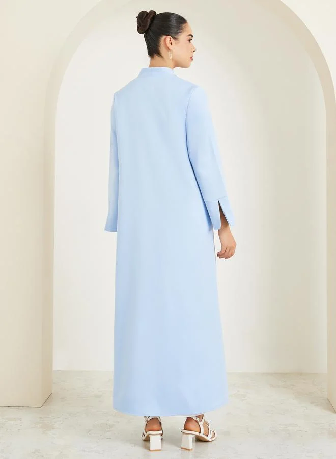 Amirah Light Blue Women Light Blue Open Front Abaya for Women | Best Price UAE