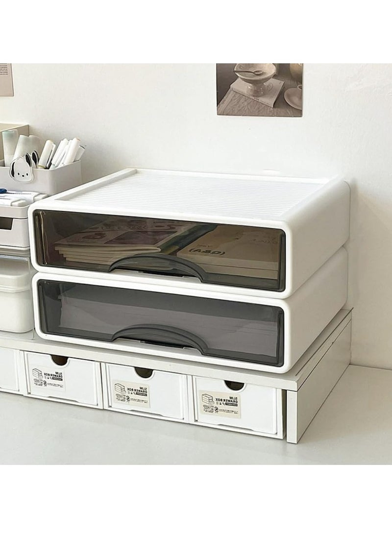 Stackable Desk Organizer 2 Tier Desk Drawers Mini Desk Storage Box for Home Office