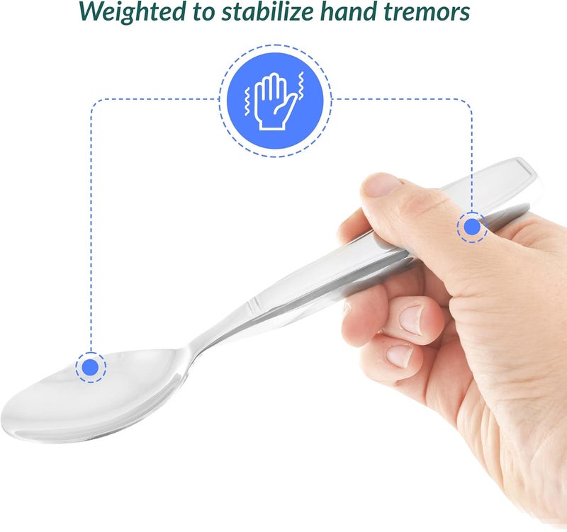 Celley Weighted 7 oz Eating Utensils by , 4pc Stainless Steel Knife Fork Spoon Set for Tremors - Image 2