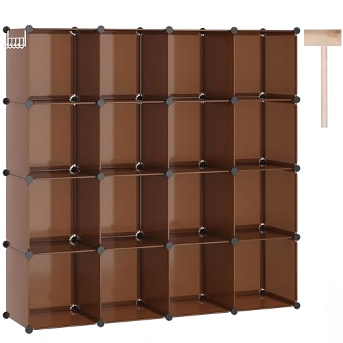 C&AHOME 16-Cube Storage Organizer, Plastic Shelves Units, DIY Closet Organizer, Modular Shelves Ideal for Home, Bedroom, 48.4" L 12.4" W 48.4" H Brown UPCS16C - Image 1