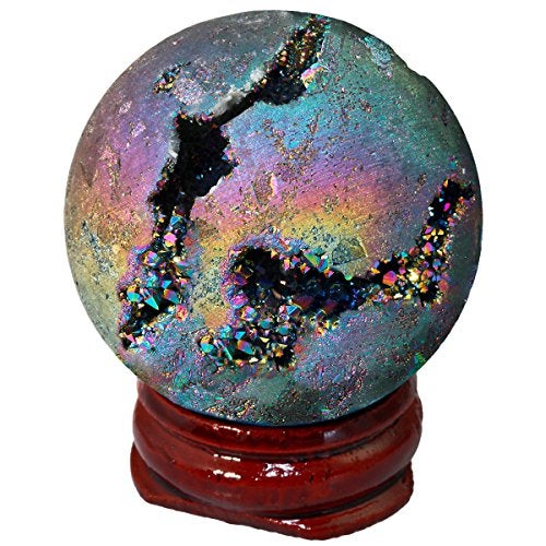 SUNYIK Rainbow Titanium Coated Druzy Geode Sphere Ball,Crystal Quartz Agate Ball,Healing Sculpture Figurine for Easter Day - Image 1